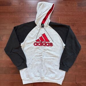 Adidas Men's Vintage Light Gray & Red Hoodie